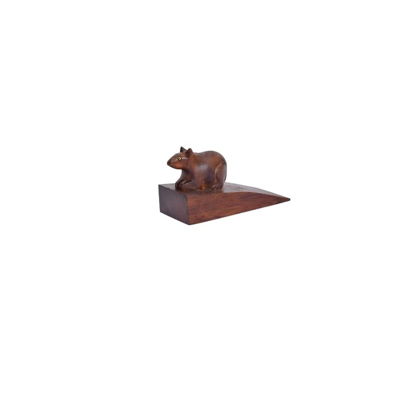 Door Stopper Wooden Handcarved Wedge Door Stop Decorative (Mouse Shape)