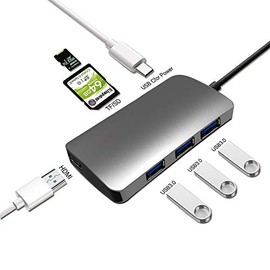 Xtrempro 7-in-1 USB C Hub Adapter, with 4K HDMI, 100W PD, USB-C and 3 USB3.0-A 5Gbps Data Ports, microSD and SD Card Reader, for MacBook Air, MacBook Pro, XPS, and More