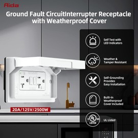 AIDA 20A GFCI Outlet with Weatherproof Cover, Tamper-Resistant & Weather Resistant Self-Test Electrical Outlet, 20A/125V for Bathroom, Kitchen, Outdoor, UL Listed, Matte White, 4 Pack