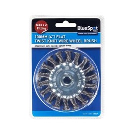 BLUE SPOT TOOLS 100MM (4") M14 X 2 FLAT TWIST KNOT WIRE WHEEL BRUSH
