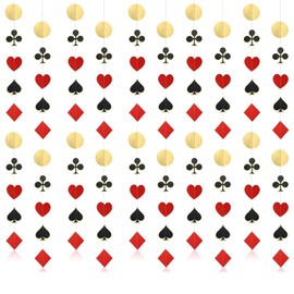 SINGOMON 38.5Ft Casino Decorations Casino Party Garlands Red Black Gold Poker Dots Garland Hanging Paper Garlands for Casino Theme Party Decorations