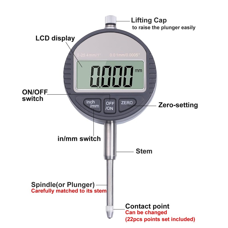 Electronic Digital Dial Indicator with Magnetic Base Holder Fine Adjustable