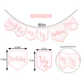 TERJIO It's My 1/2 Birthday Banner - Six Months Girl Birthday Decorations, Pink Bow Half Birthday Banner,Sweet Birthday Cake Smash Photo Props,Little Princess Pink Ribbon Bow Party Banner.