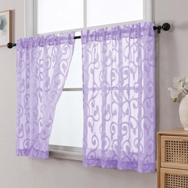 WelvetBLK Sheer Lavender Kitchen Curtains Tier 24 Inch Length 2 Panels Set, Soft Airy Elegant Geometric Jacquard Small Window Curtains for Basement Bathroom Bedroom Kitchen, 2Pcs 42" Wx24 L Inch