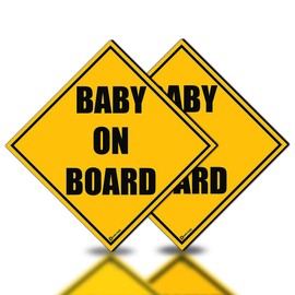 Zento Deals 2 Pack of Baby on Board Reflective Bright Yellow Magnetic Signs for Car - Best Safety Sign Accessories for Cars 5’’ by 5’’