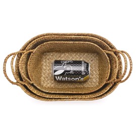 Seagrass Woven Baskets for Storage Natural Shelf Basket with Handle for Organizer Stackable Oval Set of 3 (Large+Medium+Small)