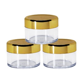 nsb HERBALS 15 g Empty Acrylic San Jar Transparent / Clear Cosmetic Container with Gold Lid and Leakproof Inner lids for Lip Balms, Lip Scrubs, Body Butters, Eyeshadow, Makeup & DIY Products (12)