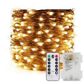 ER CHEN 200 LED String Lights, Battery Operated Waterproof Fairy Lights with Remote, 66 ft 8 Modes Silver Coated Copper Wire Christmas Lights with Timer for Bedroom Wedding Party (Warm White)
