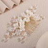 Teyglen Floral Pearl Bride Wedding Hair Comb with Flower Headpiece