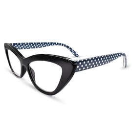 Black Polka Dot Cat Eye Reading Glasses for Women with Sturdy Made - Spring Hinges Frame Cateye Women's Readers - Trendy for all Face Shapes Fashion Readers for Women - Cheaters Reading Glasses 2.25