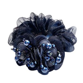 Flower Hair Scrunchies for Women,Rhinestone Elastic Hair Bands,Large Elastic Hair Ties, Sparkling Crystal Ponytail Holders Hair for Parties Daily Use Elastics and Ties Hair Accessories (Black)