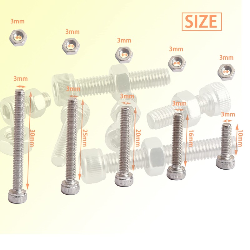 huruirui M3 Hex Socket Head Cap Screws - 304 Stainless