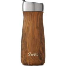 S'well Stainless Steel Traveler with Commuter Lid, 16oz, Teakwood, Triple Layered Vacuum Insulated Containers Keeps Drinks Cold for 24 Hours and Hot for 6, BPA Free, Easy Carrying On the Go