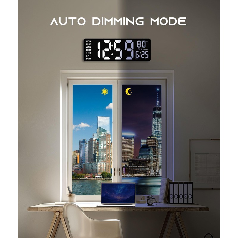 EASYERA 16.5" Large Digital Wall Clock with BT Sync, RGB