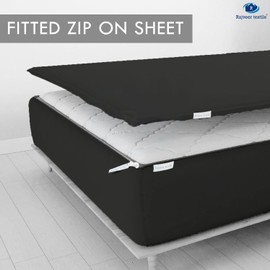 RAJVEER TEXTILE Zip On Fitted Sheet - Includes 1 Fitted Base + 2 Zip Sheet - Easy to Change, Won’t Pop Off Olympic Queen Sheet- 600 TC Cotton Fitted Sheet- 15” Deep Pocket OLY-Queen Size- Dark Grey