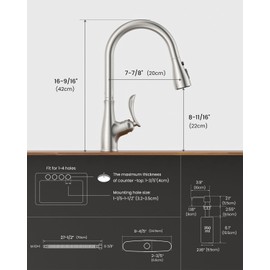 APPASO Kitchen Faucet with Soap Dispenser, Brushed Nickel Kitchen Faucet with Pull Down Sprayer, 3 Modes Faucets for Kitchen Sink, Gooseneck Kitchen Sink Faucets for 1 or 3 Holes with Deck Plate