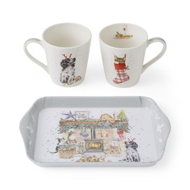 Wrendale Designs No Place Like Home Weihnachtstasse & Tablett Set mit Katzen- und Hundemotiven