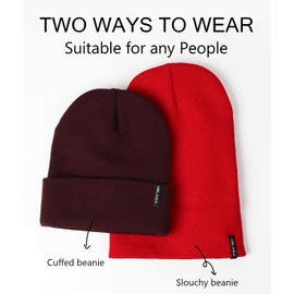 Winter Beanie Hats for Men and Women Acrylic Knit Cuffed Beanie Slouchy Warm Toque Unisex Gifts for Families Lover Maroon