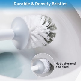 BOOMJOY Toilet Bowl Brush and Holder - Durable Head Toilet Cleaner Brush with Dense Bristles & Clear Base for Bathroom Deep Cleaning - Household Cleaning Accessories - White