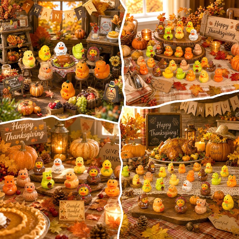 50 Pcs Thanksgiving Mini Ducks, 10 Styles Fall Ducks