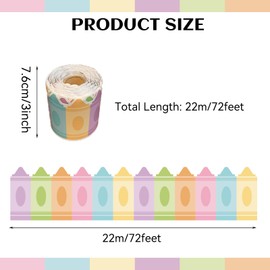 72 Ft Pastel Crayon Classroom Bulletin Board Border Crayon Bulletin Board Decor Colorful Die Cut Rolled Board Trim for Back to School Classroom Office Chalkboard Wall Decoration