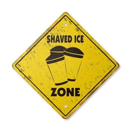 Shaved Ice Vintage Crossing Sign Zone Xing | Indoor/Outdoor Plastic | 20" Tall Rustic Water SNO Snow Cone Italian