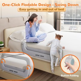 Deeteck Bed Guard Rail for Toddlers - 32" Adjustable Heights & Folding up Portable Bed Railing for Baby - Toddler Bed Rails Guard for Crib, Twin, Bunk,Full Size, Queen & King Bed(Grey)