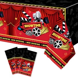 3PCS Movie Night Tablecloth Plastic Table Covers Movie Theater Table Cloth for Party Supplies Red Carpet Theme Party Decor (54 x 108 Inches)