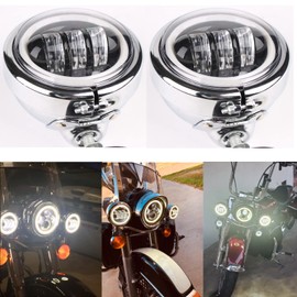 DAONUE 4.5inch White DRL Fog Light Assembly Led Black Motorcycle Passing Light with Chrome Driving Lamp Housing Bucket