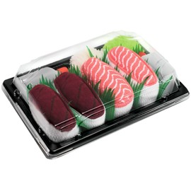 SUSHI SOCKS BOX - 2 pairs Tuna Salmon Nigiri - Funny GIFT! Packed Like REAL Sushi, Original Pattern, COTTON RICH Socks SIZE UK 4-7 EU 36-40|High Quality, Oeko-Tex Certificate, Made in Europe