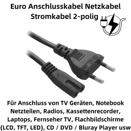 H51S EU Power Cable C7 | Euro Plug Type C to C7 Socket | 2-Pin Power Cable for Small Appliances | Euro Power Cable According to IEC C7 (Figure 8)