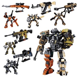 WULOBOOI 5 in 1 DIY Assembling Warrior Mech Model Building Blocks Set,1881 PCS Bricks Collectible Gun Military Weapon Toy Set Gift for Boys Adult or Firearm/Mech Fans