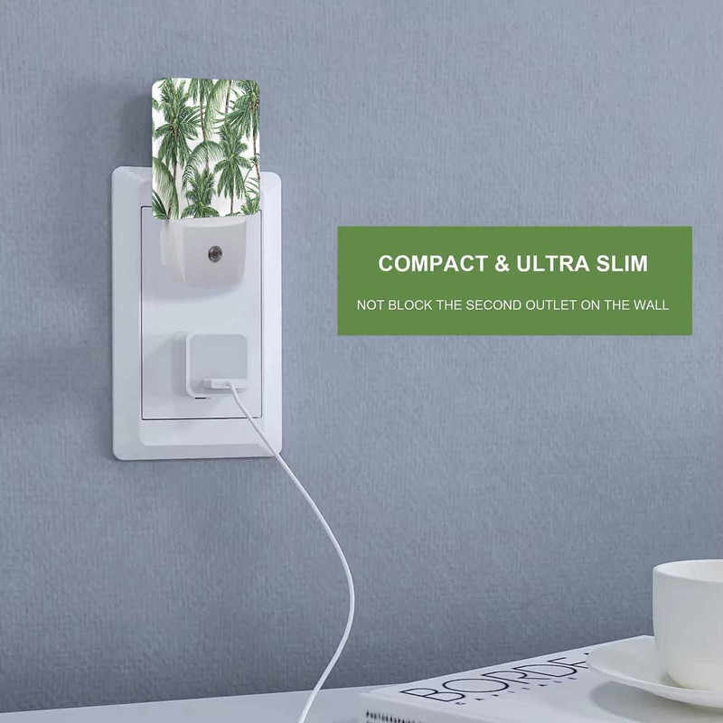 Chrobak LED Night Light,Green Tropical Leaves Palm Trees LED Night