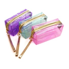 YunZh 3Pcs Waterproof Cosmetic Bags, PVC Transparent Zippered Toiletry Bag, Clear Portable Toiletries Travel Bag Set for Makeup, Brushes, Women Girls