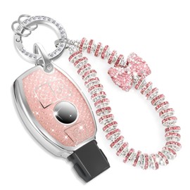 CTRINEWS for Mercedes Key Fob Cover with Fashionable Zirconia Wristlet KeyChain,Enchanting Diamond Patterns Soft Case for A C E G S Class CLA/K/S GL/A/C/E/K/S GT SLC (Pink, A)