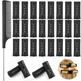 24 Pieces Hair Perm Rods Cold Wave Rods Plastic Perming Rods Curlers Hair Rollers with Steel Pintail Comb Rat Tail Comb Tools for Hairdressing Styling(Black,1.18 Inches)