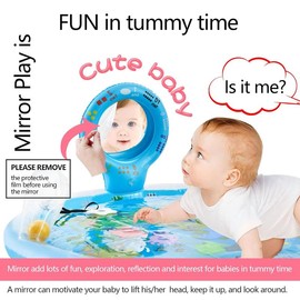 4-in-1 Tummy Time Water Play Mat with Baby Mirror & Teethers and Rattles, Large Infant Newborn Toys, Suitable for 3 6 9 12 Month Babies Development