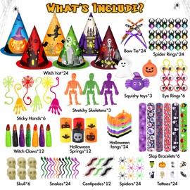 OCHIDO 234 piezas de regalos de fiesta de Halloween, paquete de 24 sombreros de bruja de Halloween con bolsas de golosinas, regalos para niños y niñas