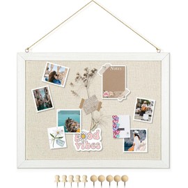 DOLLAR BOSS Bulletin Boards with Linen 1-Pack 16''X 12'' Double-Sided Cork Board for Walls Wood Framed Bulletin Boards, Small Pin Board for Home Kitchen Office Decorative Hanging 10 Pushpins