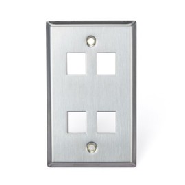 Leviton QUICKPORT Wallplate, Single Gang, 4-Port, Stainless Steel, 43080-1S4