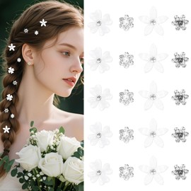 20Pcs White Flower Hair Clips for Women and Girls, Small Rhinestone Wedding Hair Accessories, Bridal Hairpins with 4 Flower Patterns, Non Slip Mini Claw Clips for Baby, Party, Photography (White)