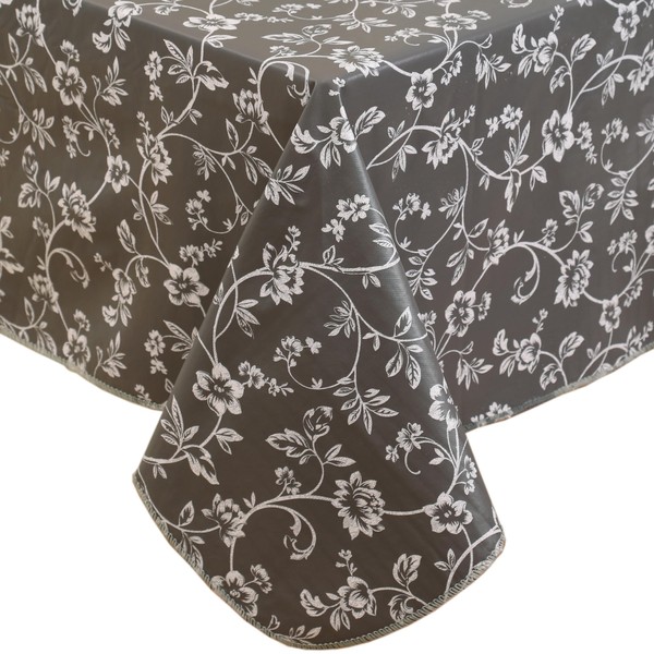 Heavy Duty Vinyl Tablecloth with Flannel Backing Waterproof Oil-Proof Plastic