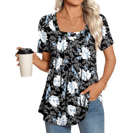 LONGYUAN Womens Tunic Tops 2025 Summer Casual Square Neck Shirts Print X-Large White Lily