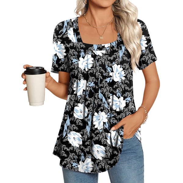 LONGYUAN Womens Tunic Tops 2025 Summer Casual Square Neck Shirts