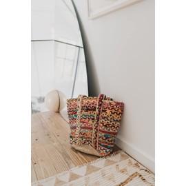 Matr Boomie Handmade Womens Woven Tote Bag, Chindi Blend Natural Jute and Upcycled Textile Fabric, Delightful Spring Colors, Sturdy Woven Handle (Fair Trade, Environmentally Sustainable)