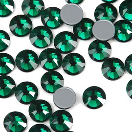 Dowarm Hotfix Crystal Rhinestones, Hot Fix Crystals for Crafts Clothes, Flatback Glass Crystal for Decoration, Round Gems (Emerald/Green, SS6 1440PCS)