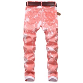 DANT BULUN Men's Fashion Casual Printed Jeans Stretch Skinny Denim Pants(W28,Peach)