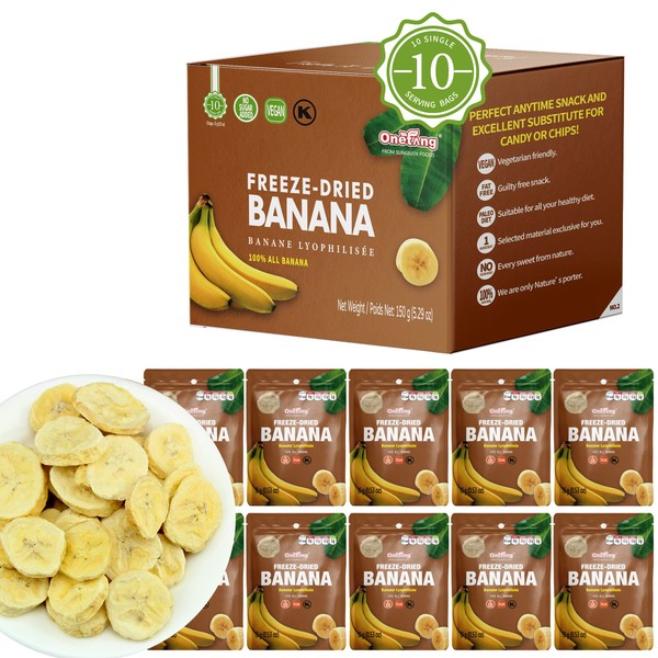 ONETANG Freeze-Dried Fruit Banana Chips, 10 Pack Single-Serve Pack, Non GMO, Kosher, No Add Sugar, Gluten free, Vegan, Healthy Snack 0.52 Ounce