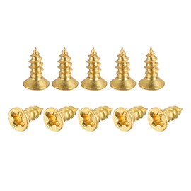 uxcell Brass Wood Screws, M2x6mm Phillips Flat Head Self Tapping Connector for Door Hinges, Wooden Furniture, Home Appliances 150Pcs