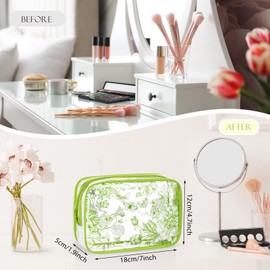 SilTriangle Set of 10 Clear Floral Cosmetic Bags PVC Makeup Bags Waterproof Travel Organizer Toiletry Pouches for Wedding Birthday Baby Shower Party Ideal Gift for Women Nurse Bridesmaid(Sage Green)